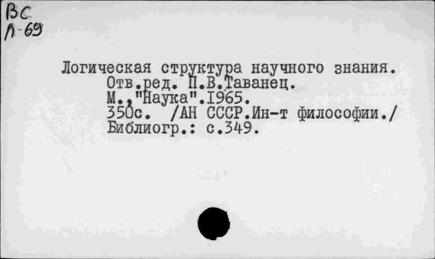 ﻿Логическая структура научного знания.
Отв.ред. П.В.Таванец.
М.."Наука".1965.
35ис. /АН СССР.Ин-т философии./ Библиогр.: с.349.